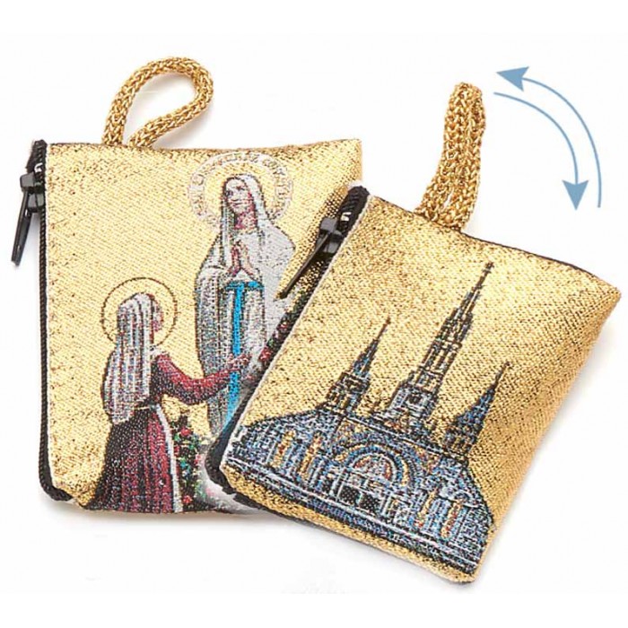 Borsa illustrata in stoffa blu - Basilica di Lourdes - Elegante accessorio  religioso