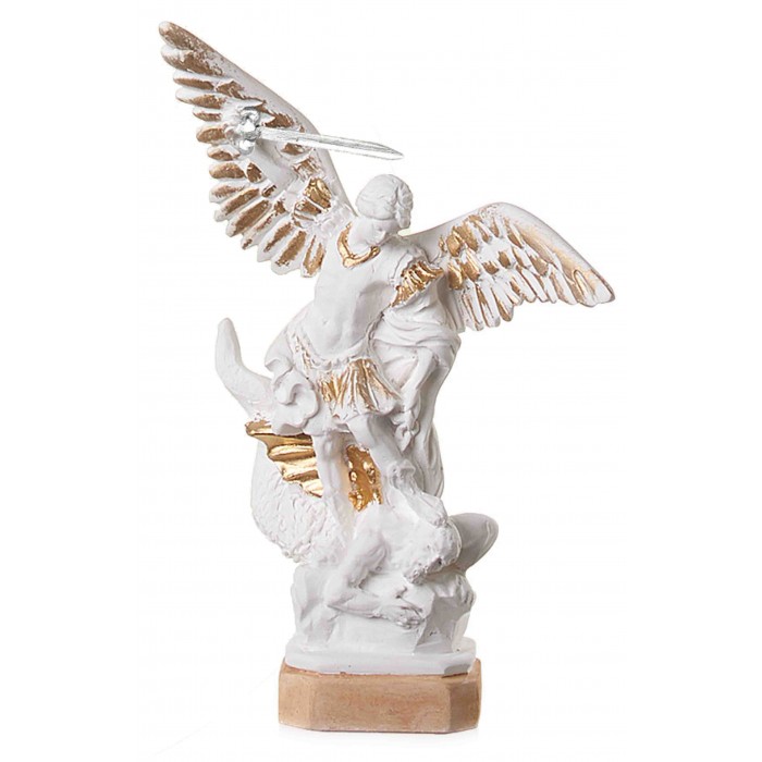 Statua San Michele Arcangelo in Resina Decorata    Variante Colore Bianco Dimensioni H. 10 CM.