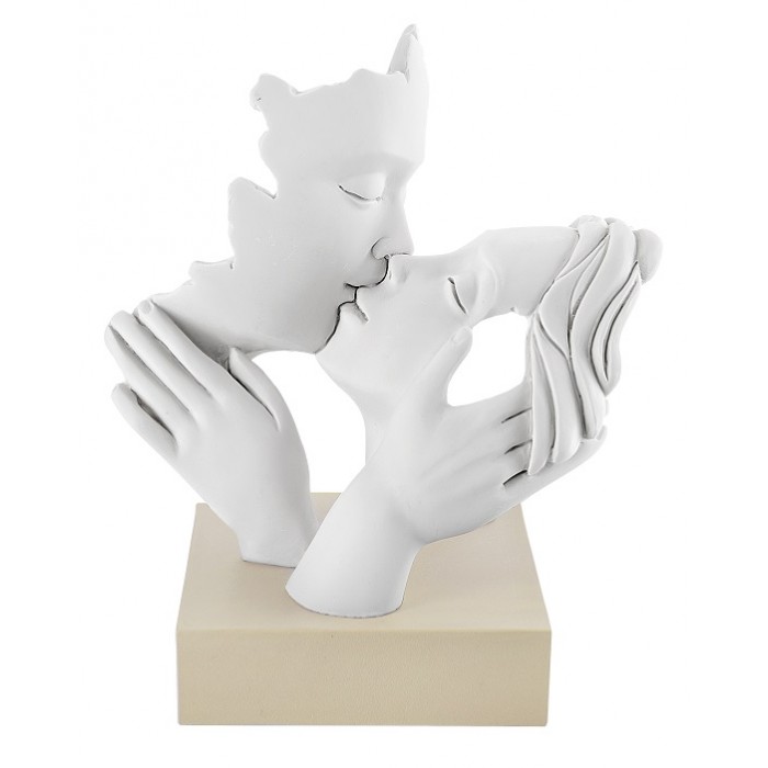 REGALO MATRIMONIO STATUA BACIO DEGLI SPOSI SU BASE COLORE NOCCIOLA