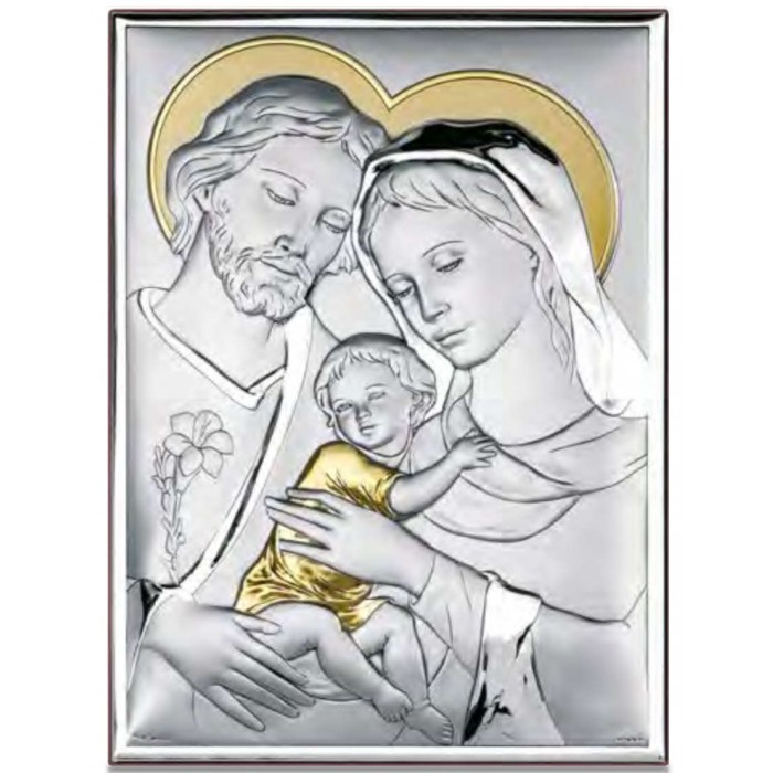 QUADRO SACRA FAMIGLIA IN ARGENTO BILAMINATO CON DECORO