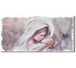 Pannello materico Madonna con Bambino in legno