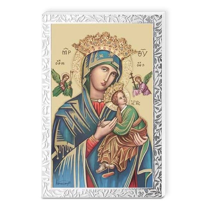 PICCOLO QUADRO MADONNA PERPETUO SOCCORSO CON DECORO ARGENTO