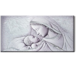 Pannello materico Madonna con Bambino in legno