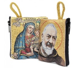 Borsellino Portarosario San Padre Pio e Madonna delle Grazie in Tessuto Decorato