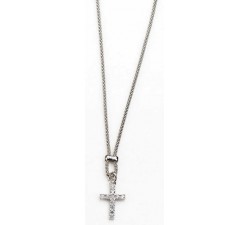 COLLANA A MAGLIA COREANA E CROCE ARGENTO 925 RODIATO CON ZIRCONI